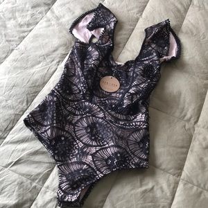 Black lace embroidered bodysuit, small.